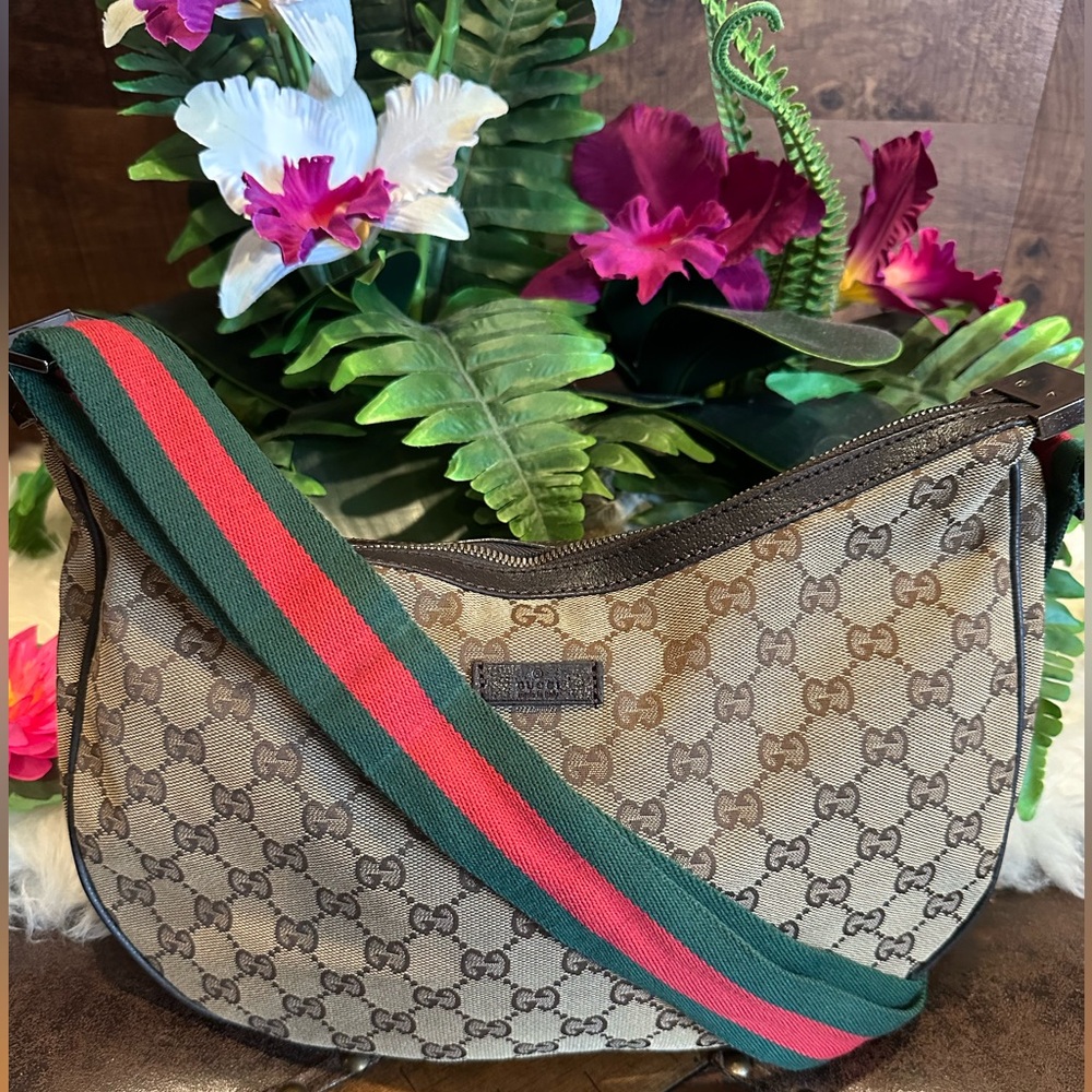 Gucci Tan and Brown Monogram Shoulder Bag